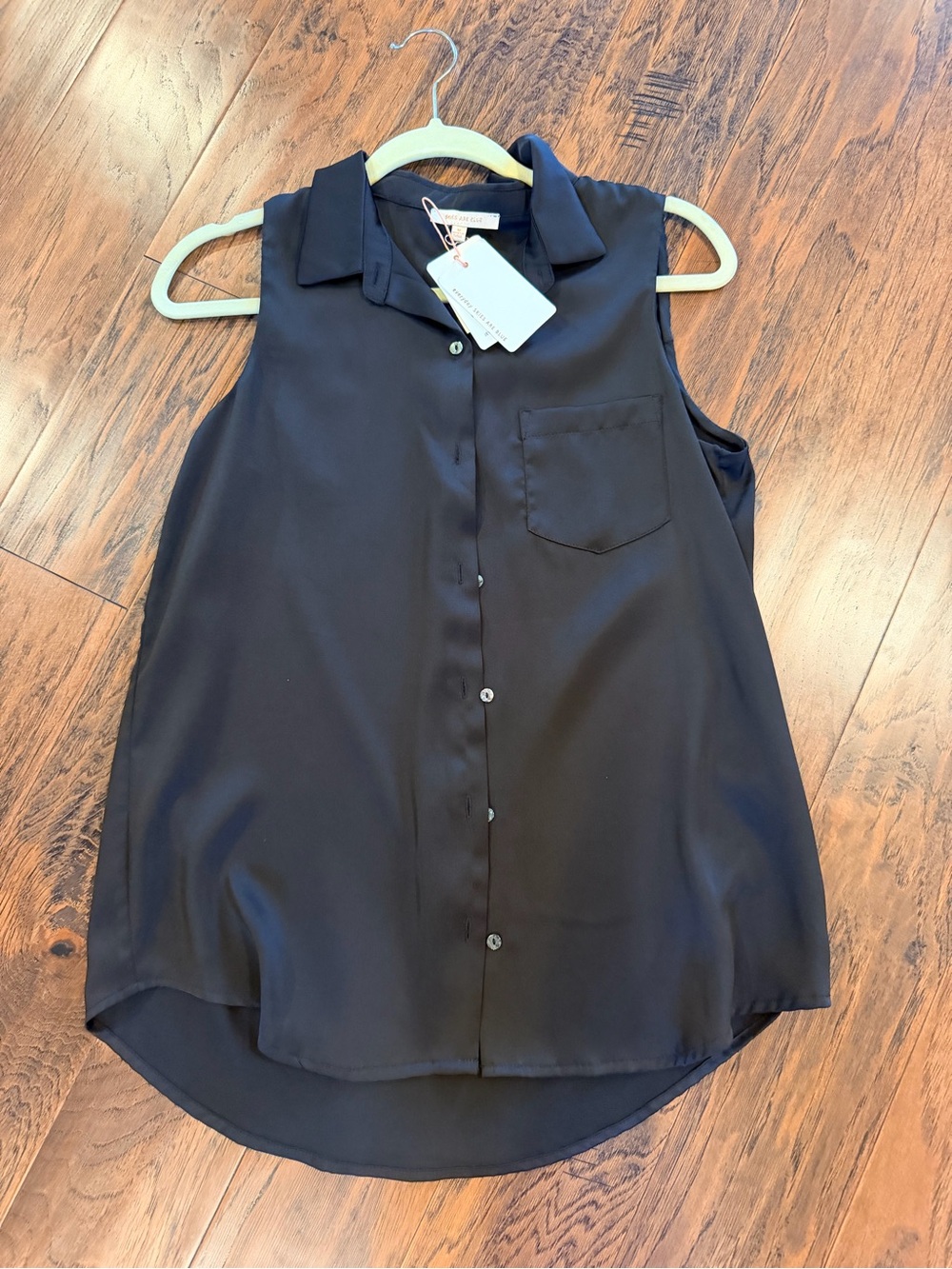 Skies Are Blue Black Sleeveless Button-Down Shell
